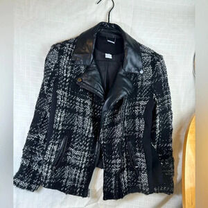 Chico's Womens Black & White Zip Up Jacket Pockets Stretch Size 1 (small/Medium)